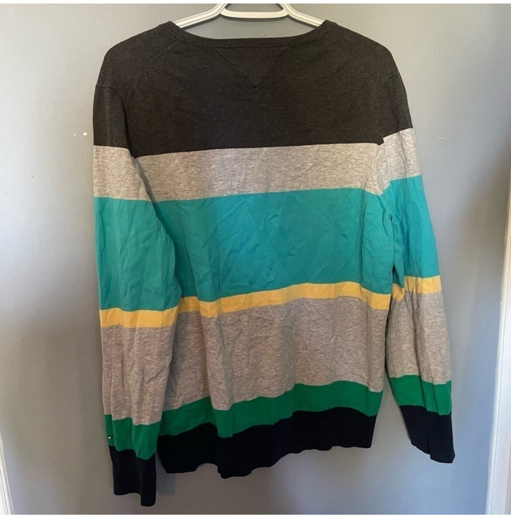 Tommy Hilfiger Blue Stripe V-Neck Women's Sweater Size XXL Preppy Knit