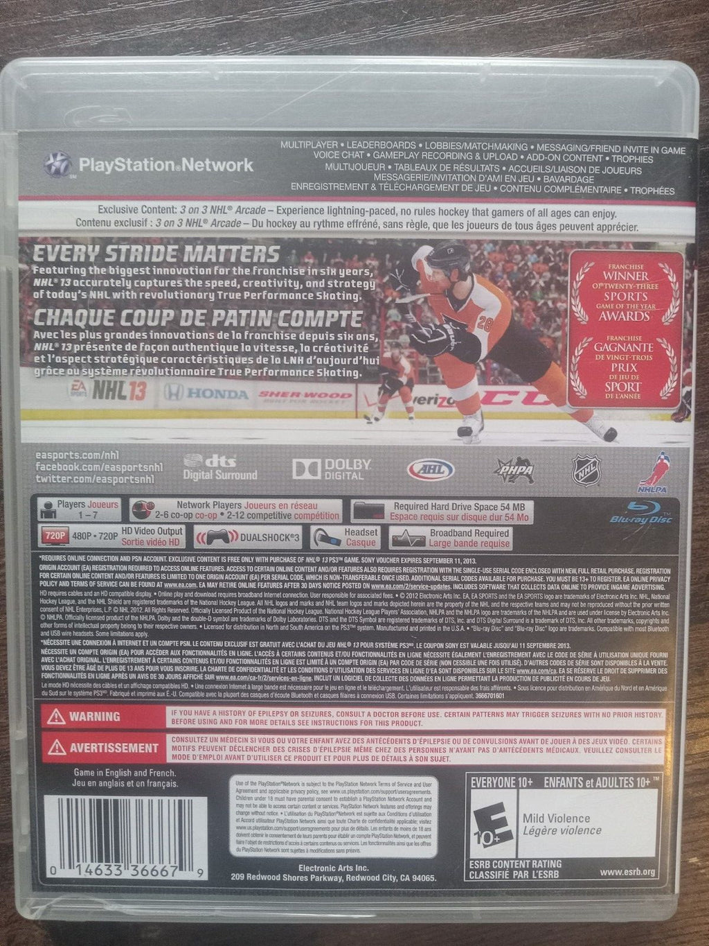 NHL 13 PS3 EA Sports Hockey Game - Tested & Working