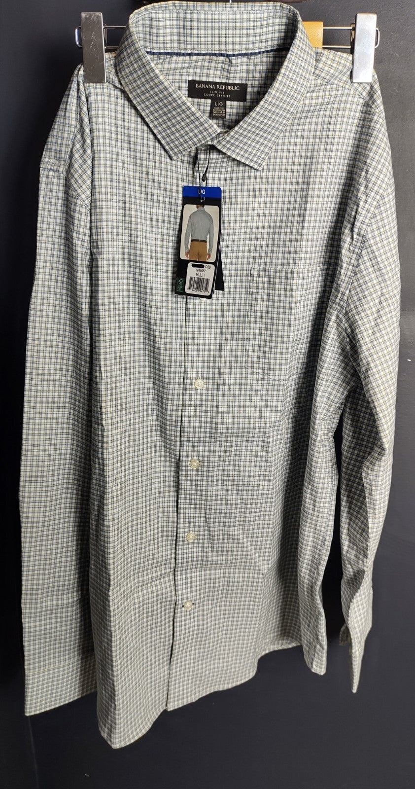 Banana Republic Men’s Green Blue Check Dress Shirt Slim Fit Cotton NWT