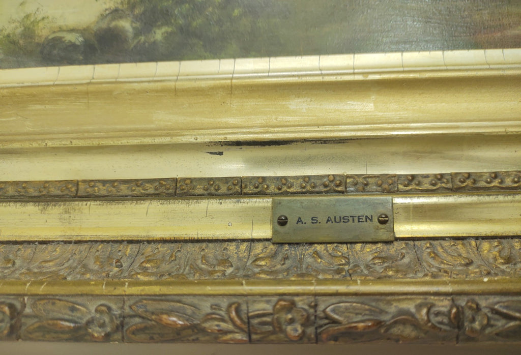 Antique A.S. Austen Original Oil Painting Cottage Lake Landscape Framed