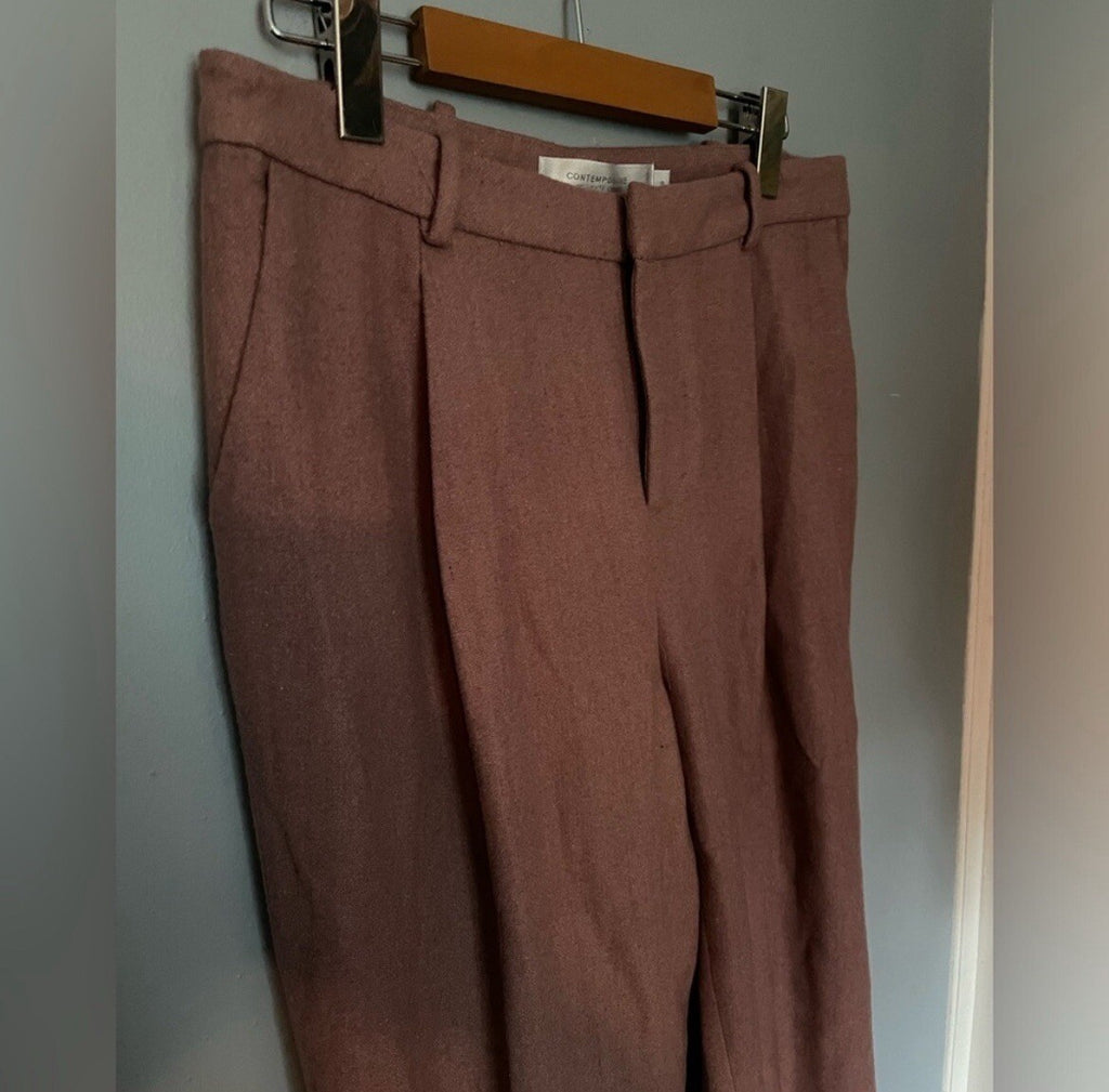 Women’s Blush Pink Contemporaine Wool Blend Pants – Slim Fit Trousers
