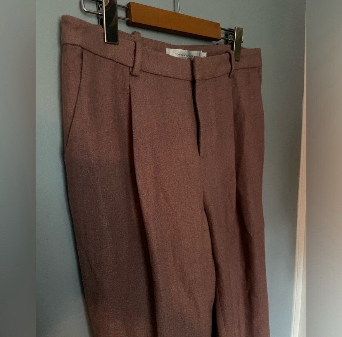 Women’s Blush Pink Contemporaine Wool Blend Pants – Slim Fit Trousers