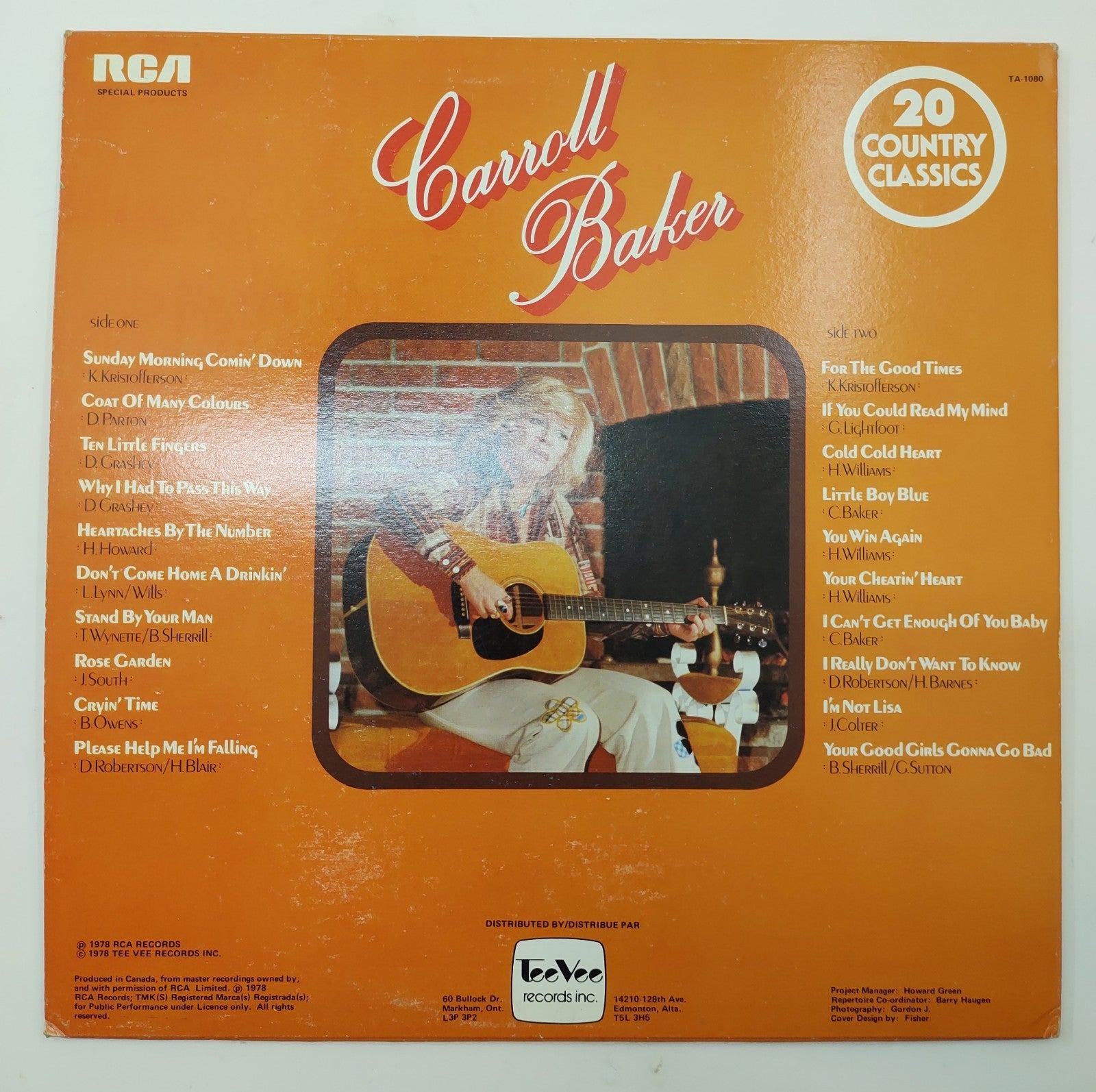 Carroll Baker – 20 Country Classics Vinyl LP Canadian Legend Country