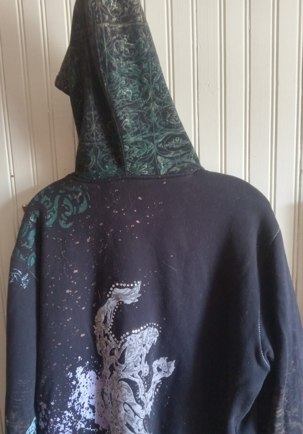 Rawblue Astral Rhinestone Zip Hoodie Black Streetwear Urban Sweater Size XL