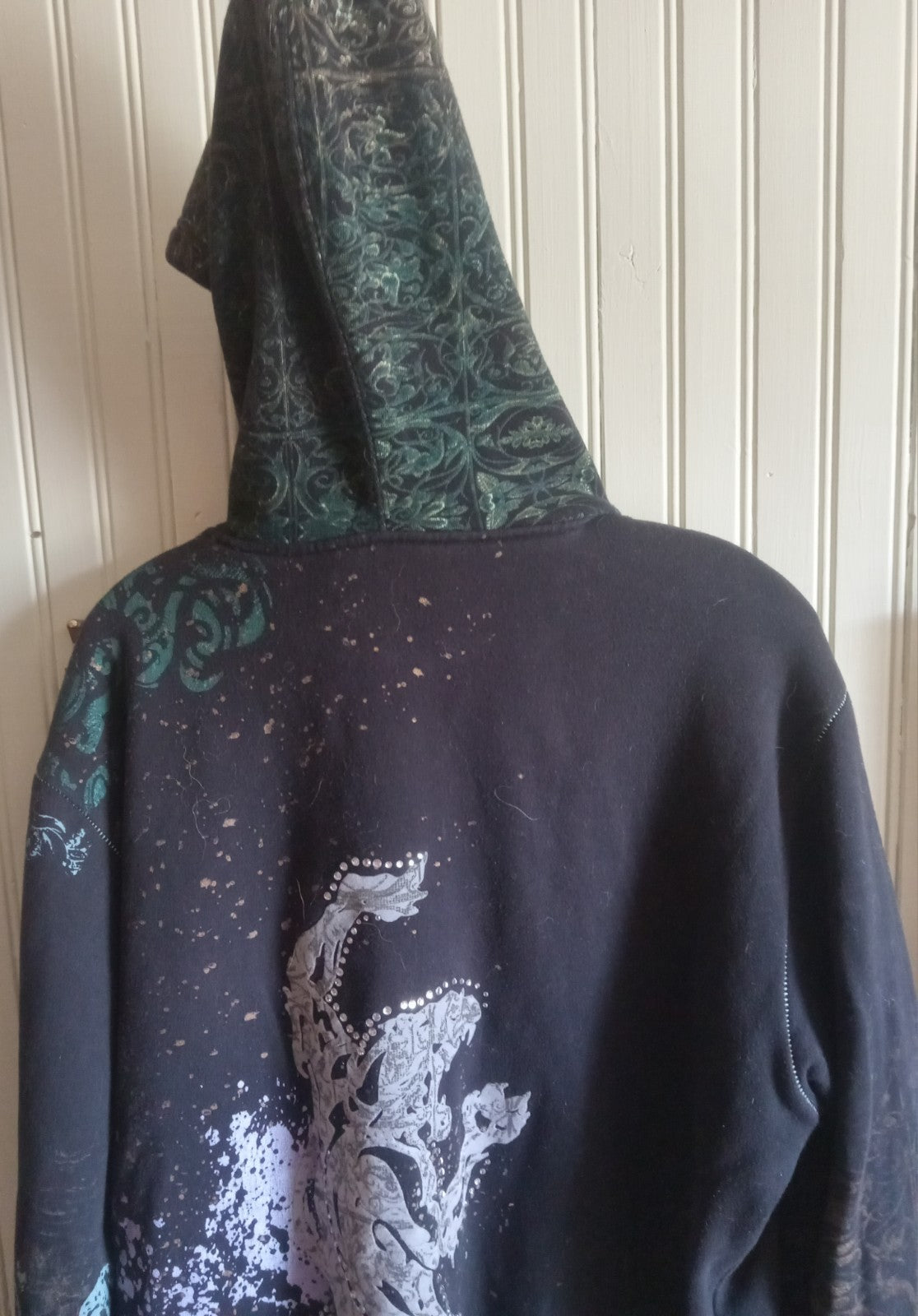 Rawblue Astral Rhinestone Zip Hoodie Black Streetwear Urban Sweater Size XL