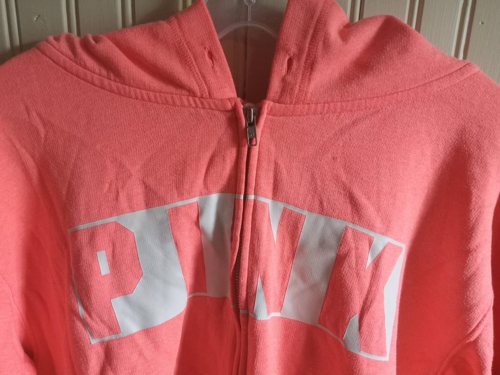 Pink Zip-Up Hooded Sweater – Women's Small, Casual Long Sleeve Top