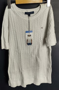 Tommy Hilfiger Women’s Large White Knit Short Sleeve Sweater Top Classic NWT