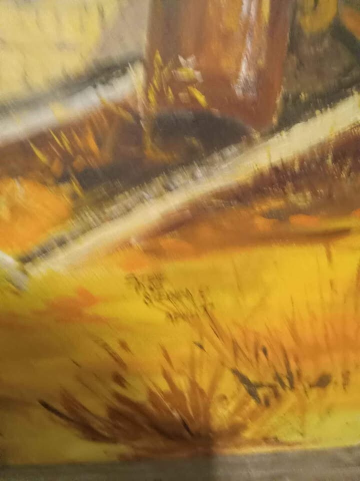 Fall Folk Art Oil Painting Signed by Artist – 30.5" x 36"