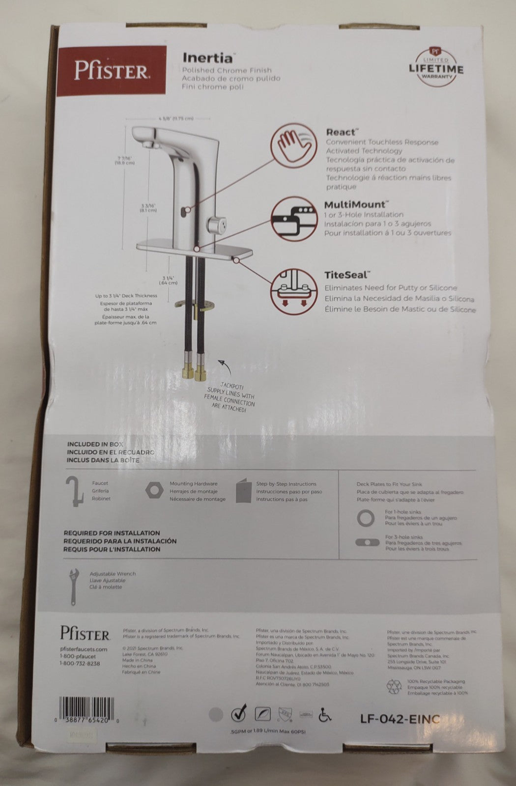 Pfister Motion-Sensor Bathroom Sink Faucet — Touchless / Electronic Commercial