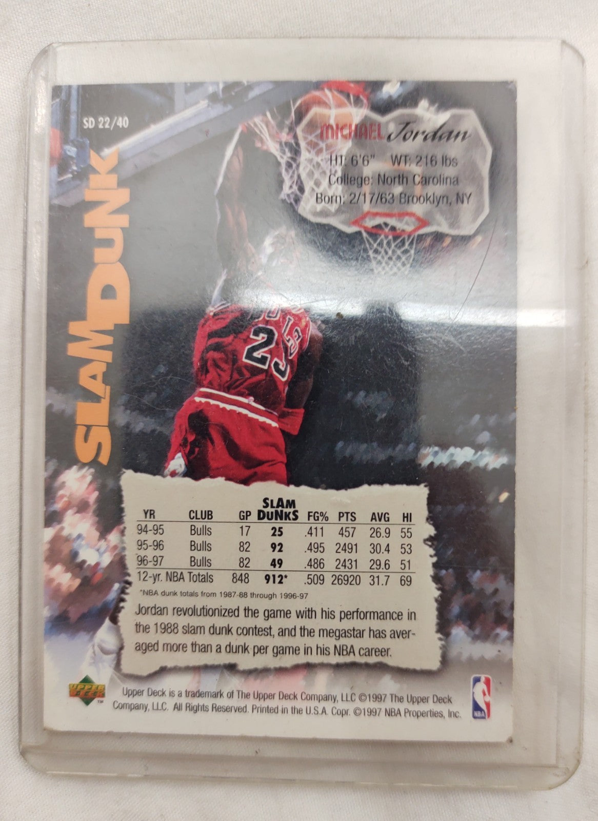 1997 Upper Deck Michael Jordan “Slam Dunk” Insert – SD22 – Chicago Bulls