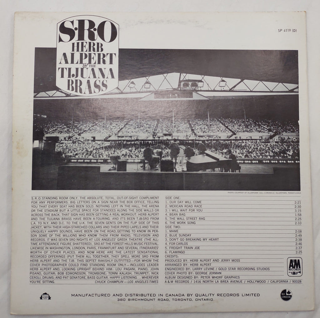 Herb Alpert & Tijuana Brass – S.R.O. LP A&M SP 4119 Canada Stereo Jazz