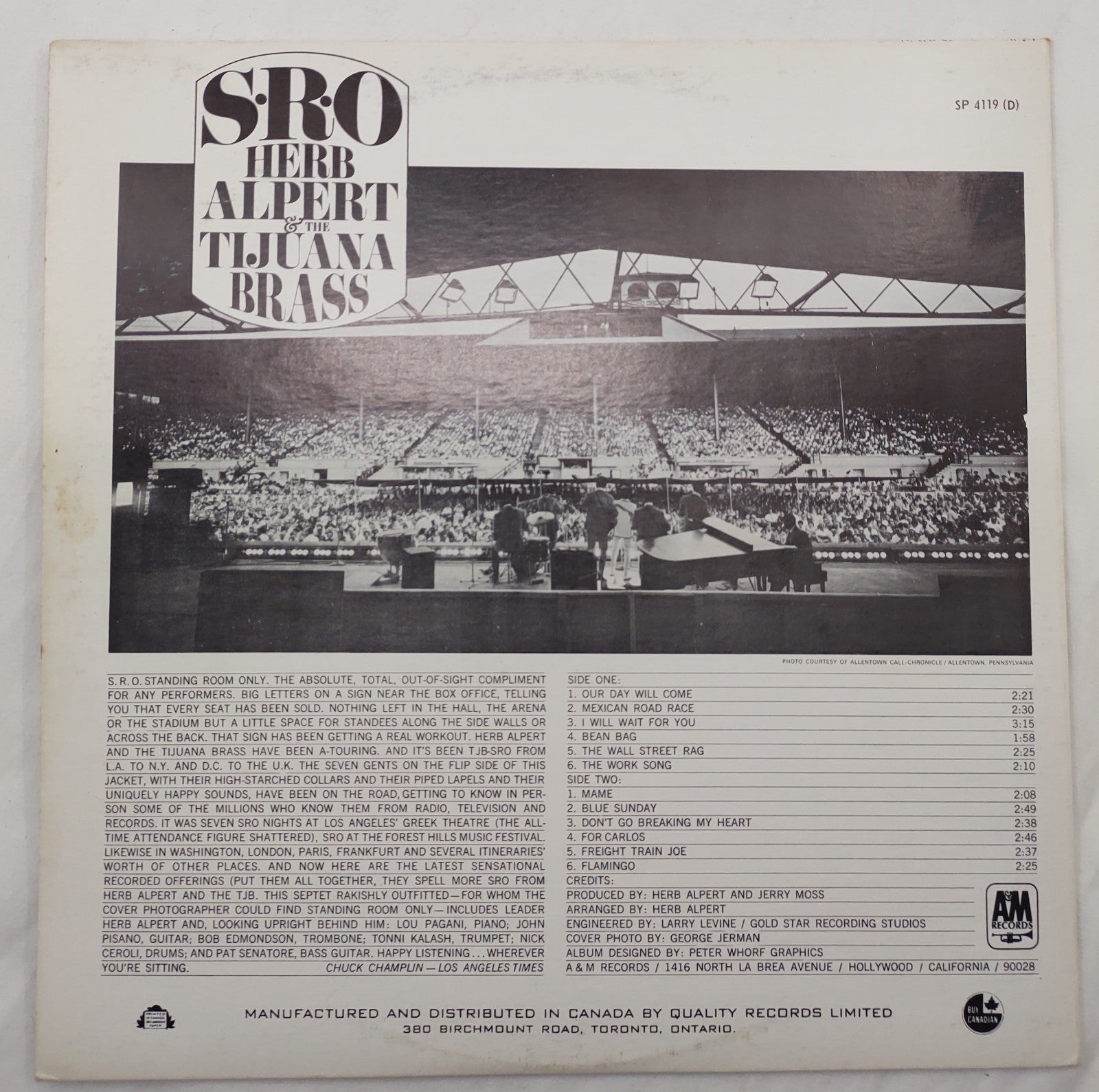 Herb Alpert & Tijuana Brass – S.R.O. LP A&M SP 4119 Canada Stereo Jazz