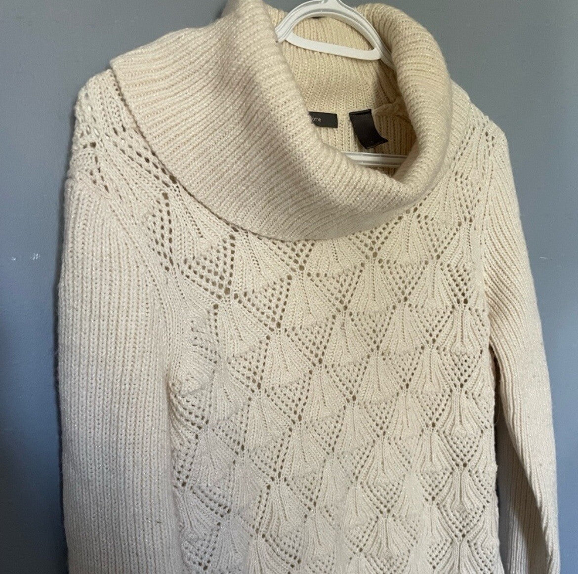 Liz Claiborne White Knit Turtleneck Sweater M Classic Winter Soft Warm