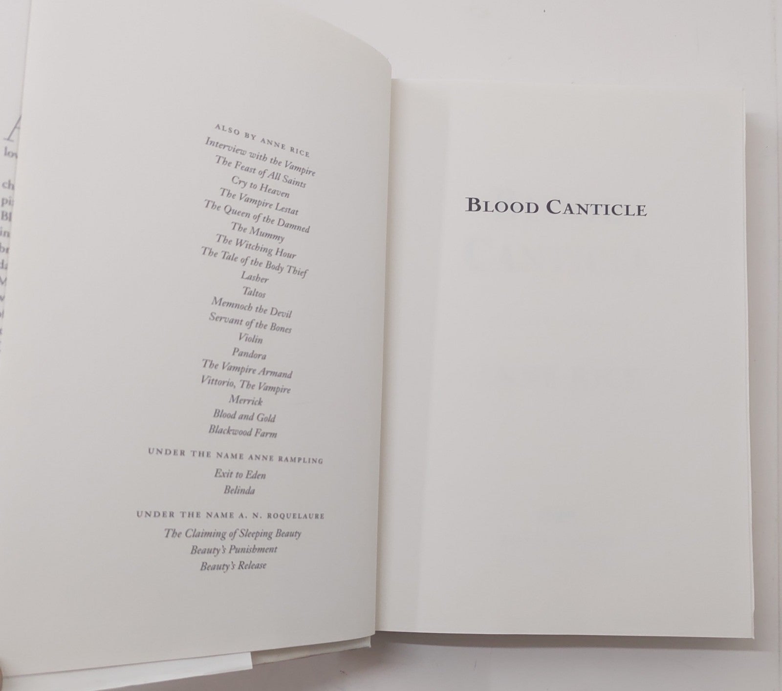 Anne Rice Blood Canticle (Vampire Chronicles Book 10) Hardcover Horror Novel