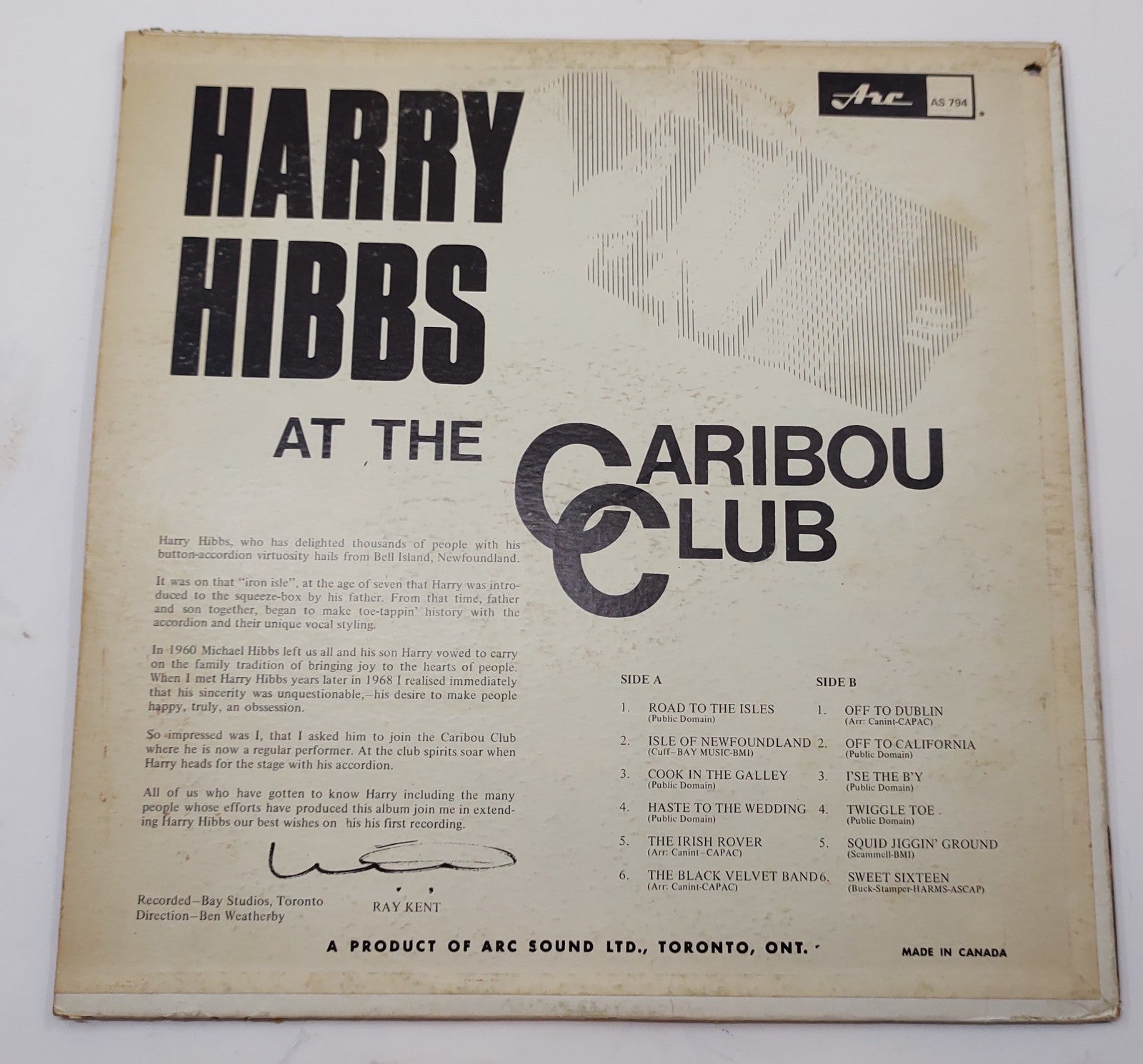 Harry Hibbs – At The Caribou Club (1968) Vinyl LP ARC AS-794 Newfoundland
