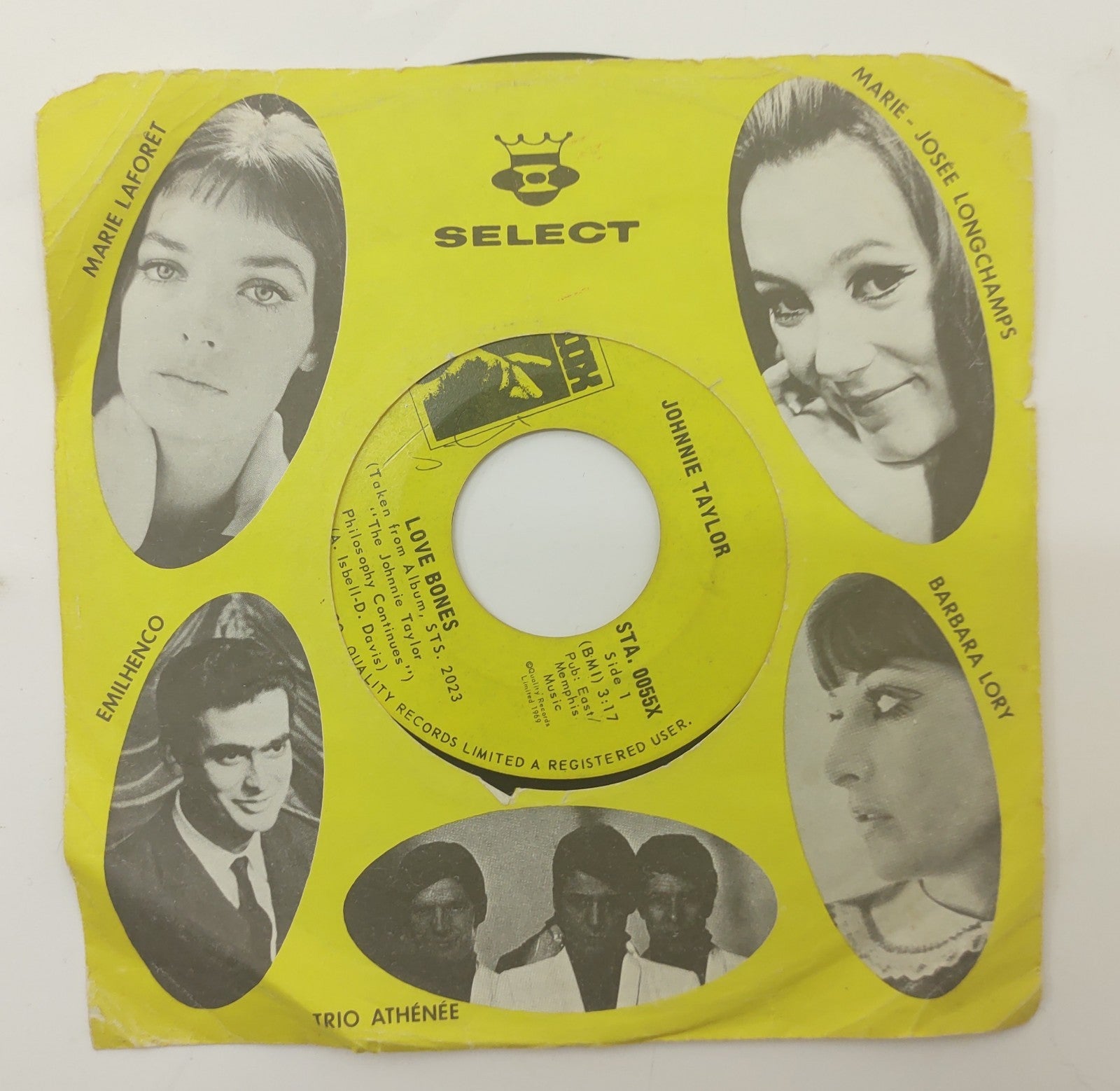 Johnnie Taylor Love Bones 7" 45 RPM Vinyl Soul Record 1969 Stax STA-0055X