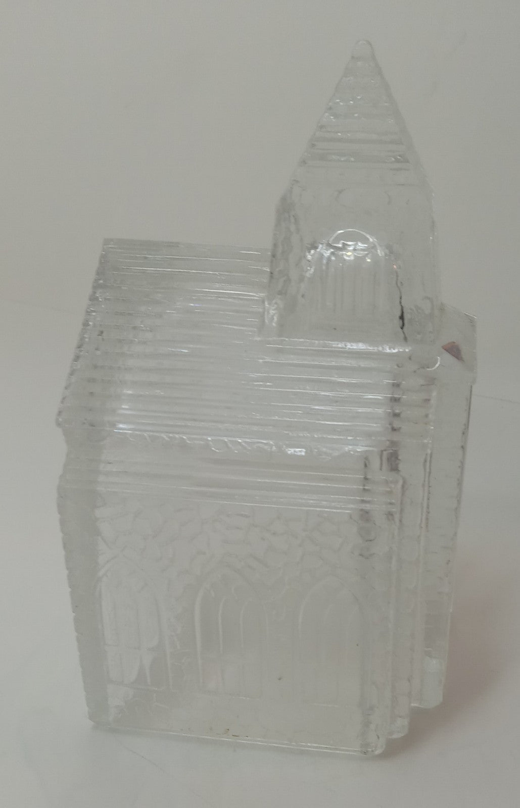 Avon Vintage Church Etched Clear Glass 6.5” Holiday Decor Christmas Candle