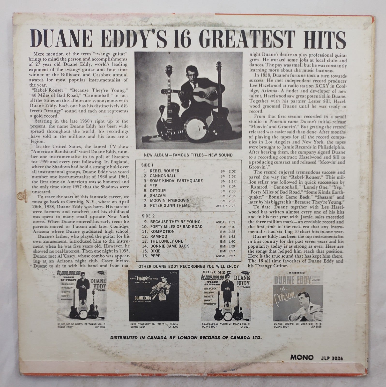 Duane Eddy – 16 Greatest Hits LP Jamie JLP-3026 Canada