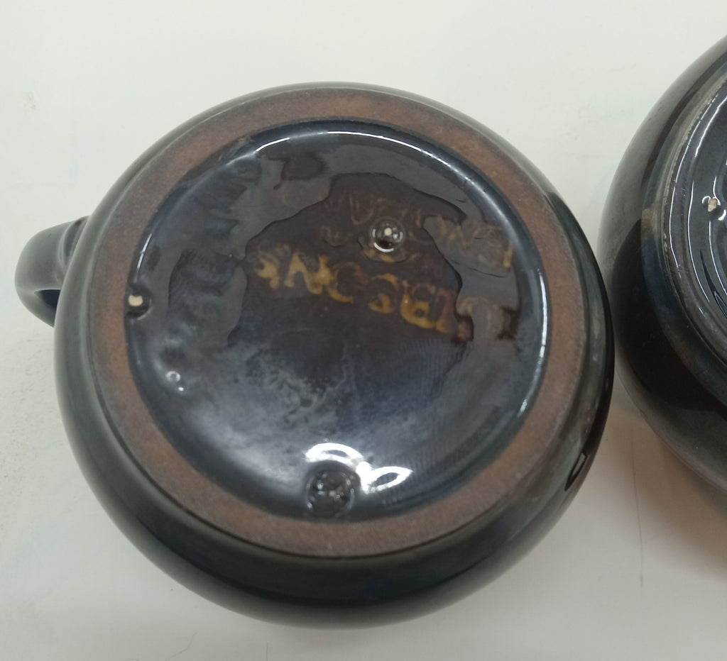 Gibson England Silver Overlay Redware Pottery Sugar Creamer Set Rustic Farm