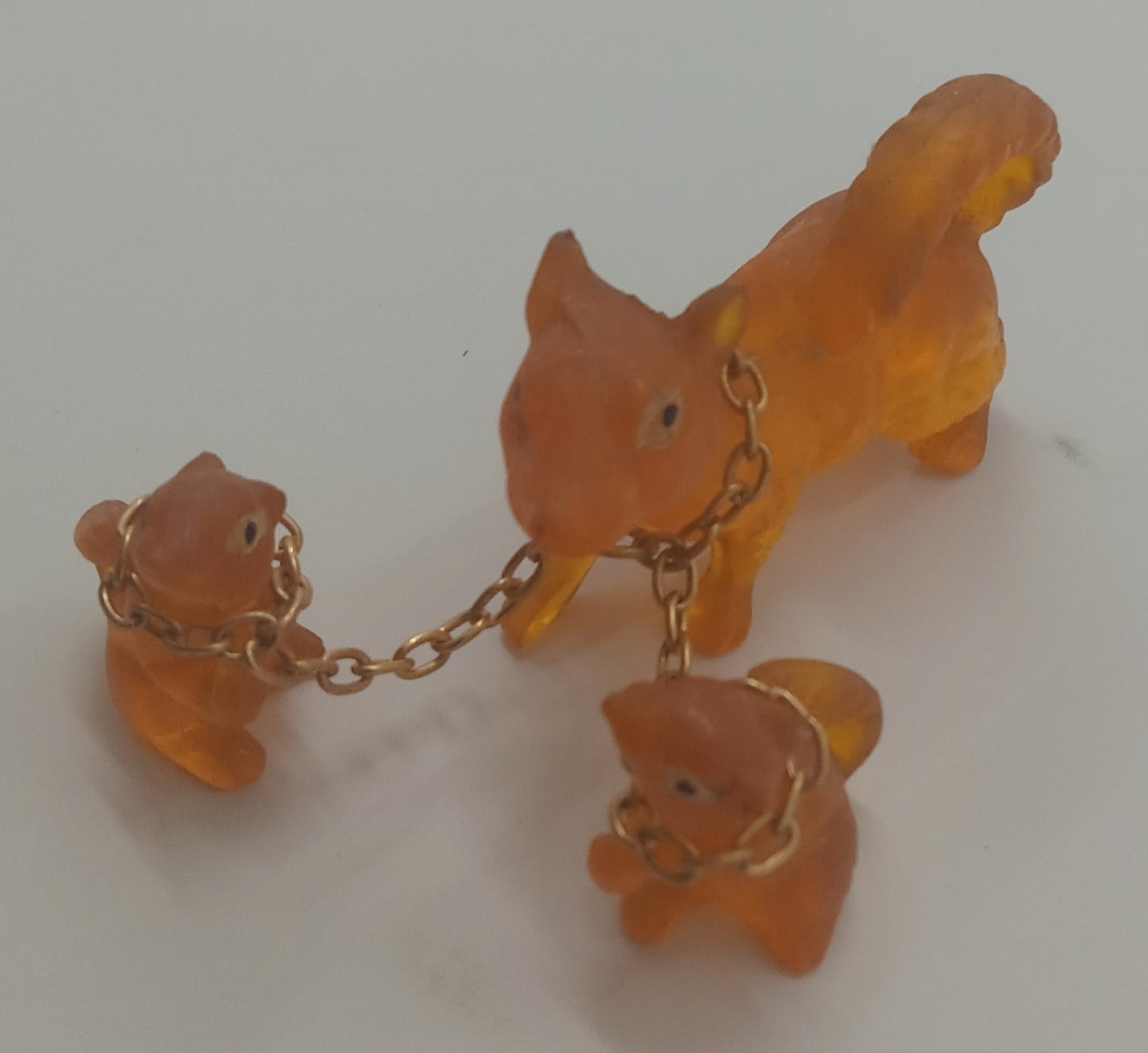 Vintage 1970s Orange Lucite Squirrel Figurine with Babies Chain Retro Decor