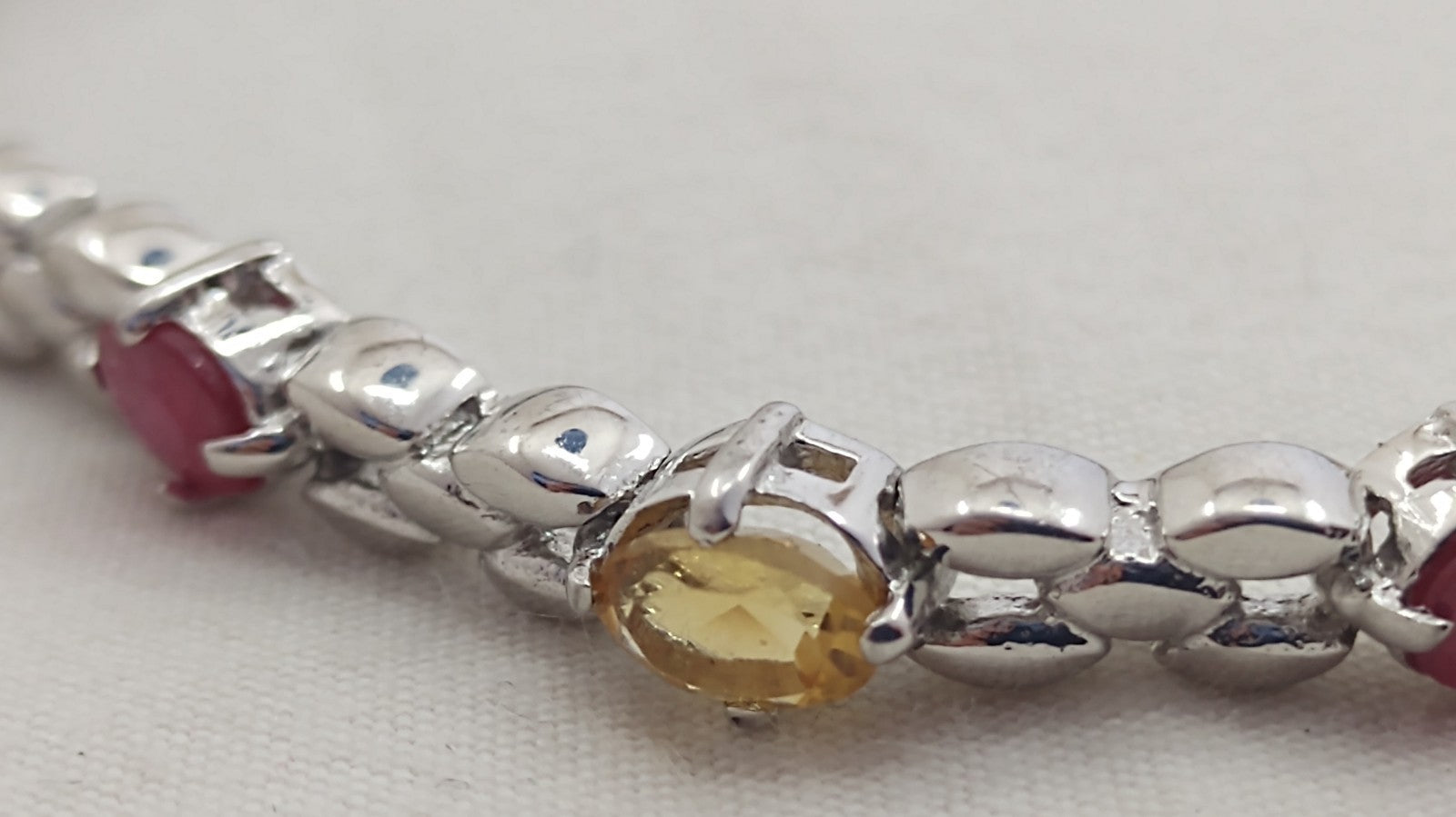 925 Sterling Silver Garnet Citrine Tennis Bracelet 7.5" Gemstone