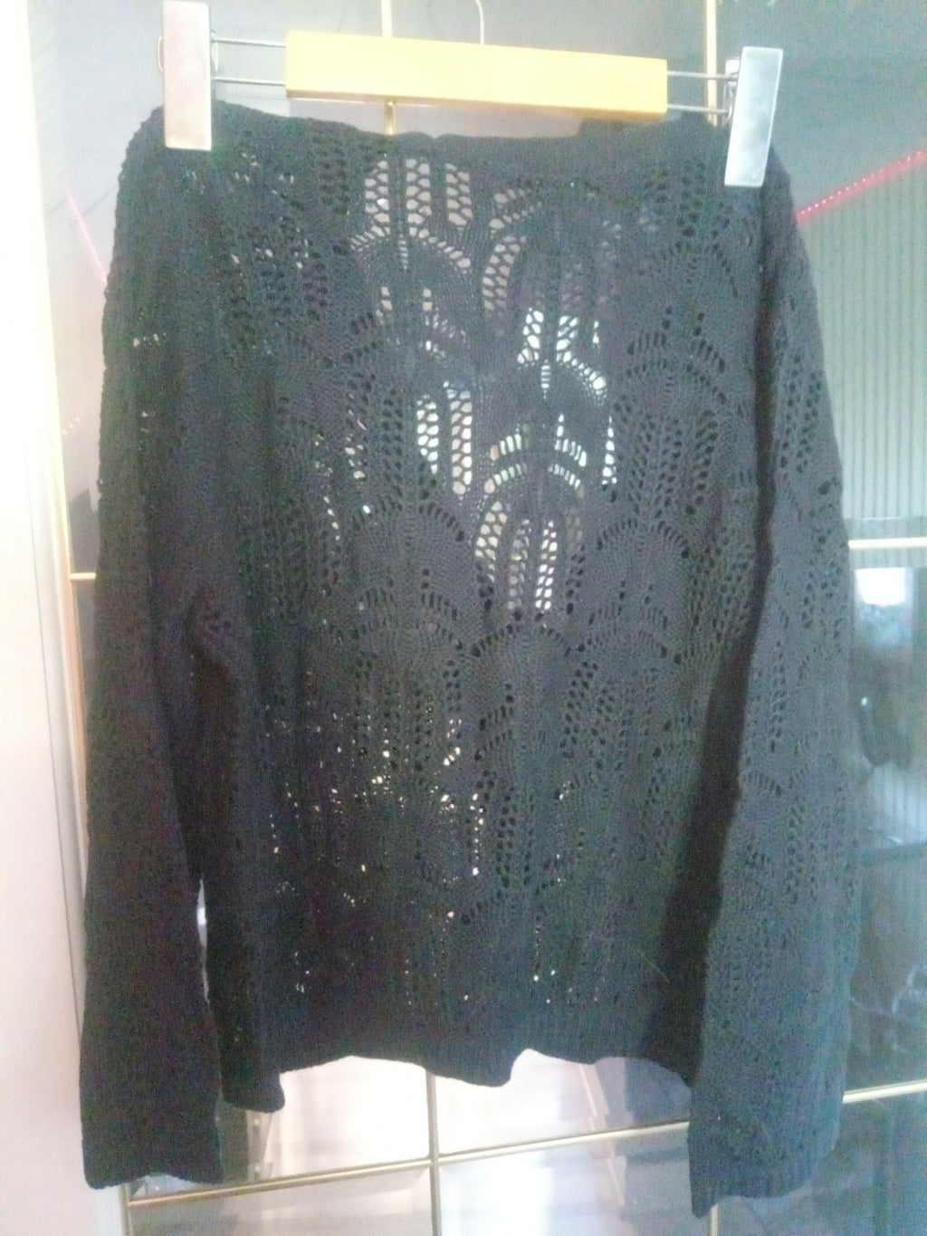 Cleo Cotton Black Crochet Cardigan Cover Up Long Sleeve Size Small