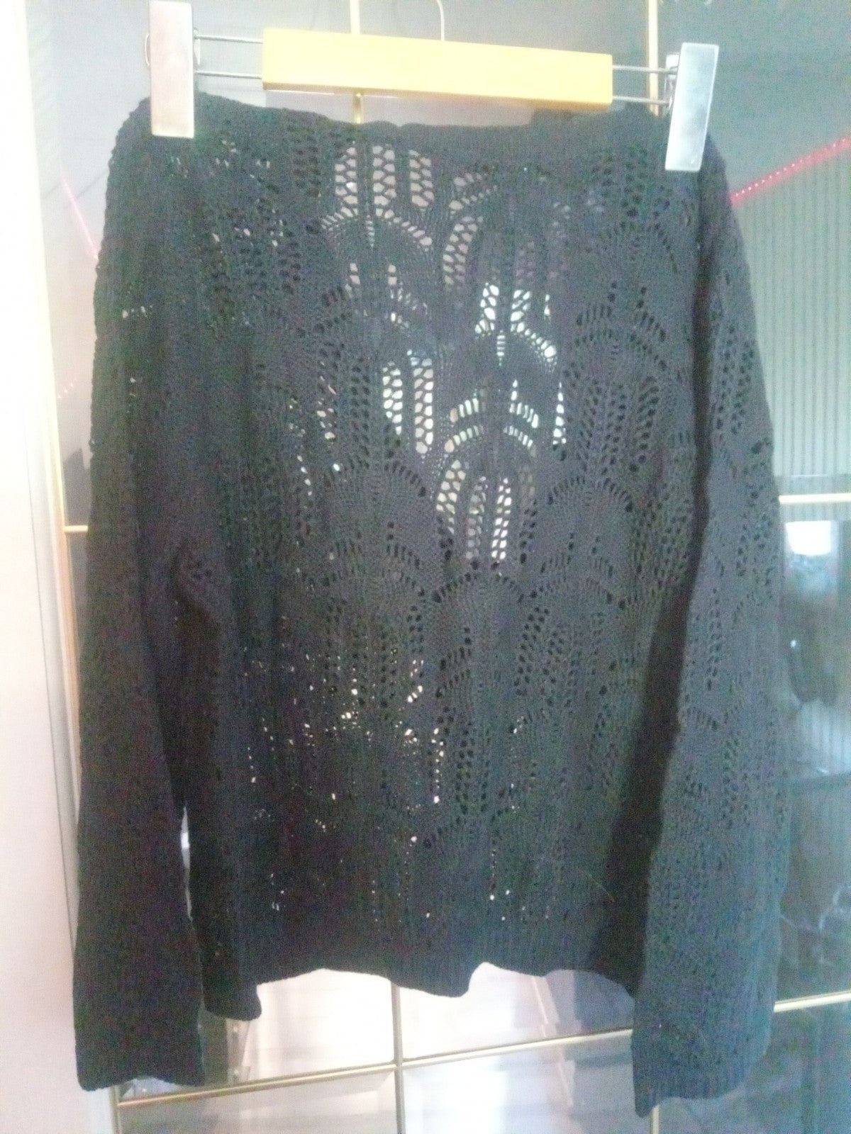 Cleo Cotton Black Crochet Cardigan Cover Up Long Sleeve Size Small