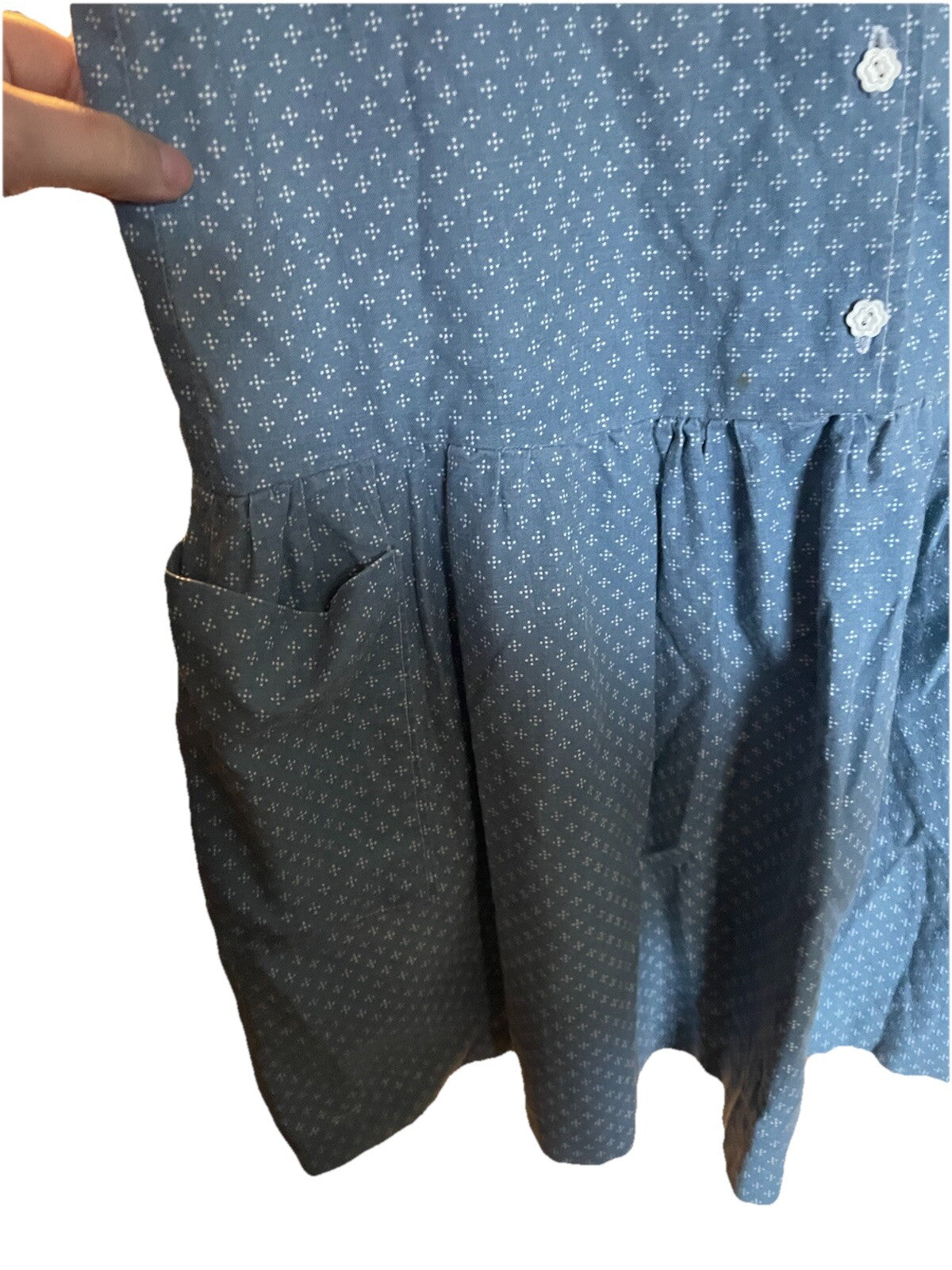 Handmade Cotton Blue Dress with Pockets – Size Large – Vintage Boho Style