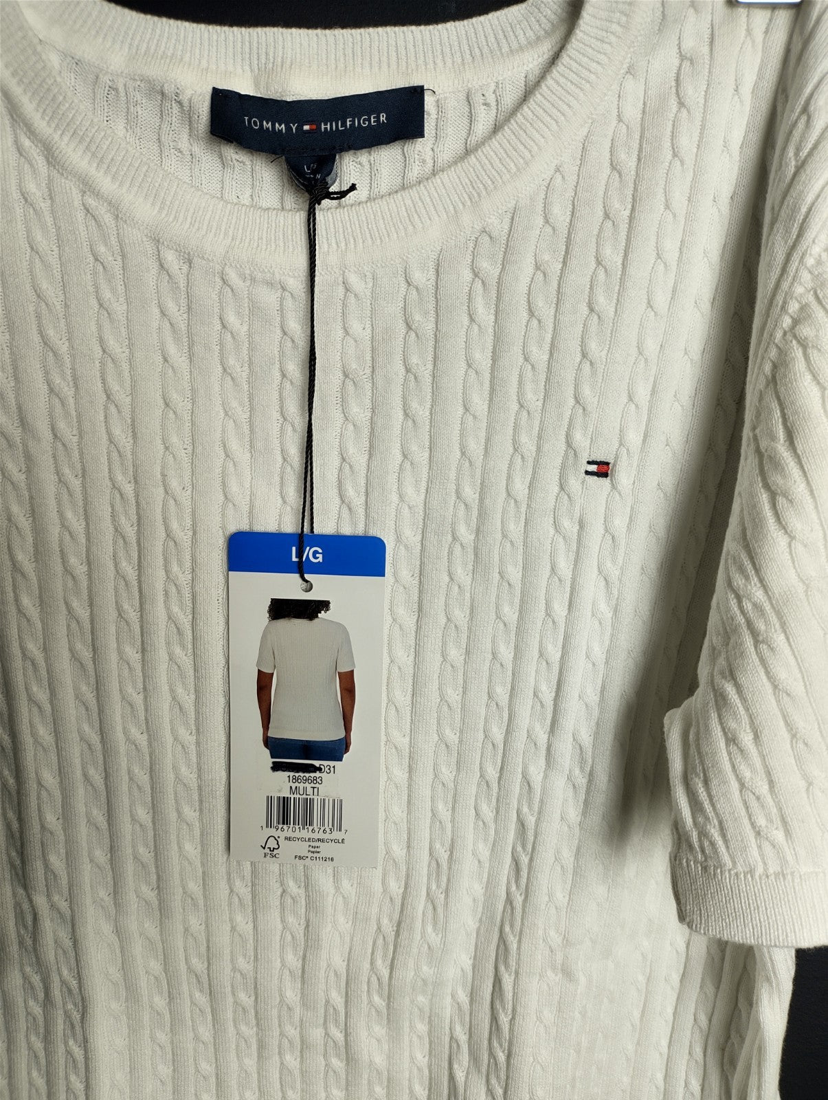 Tommy Hilfiger Women’s Large White Knit Short Sleeve Sweater Top Classic NWT