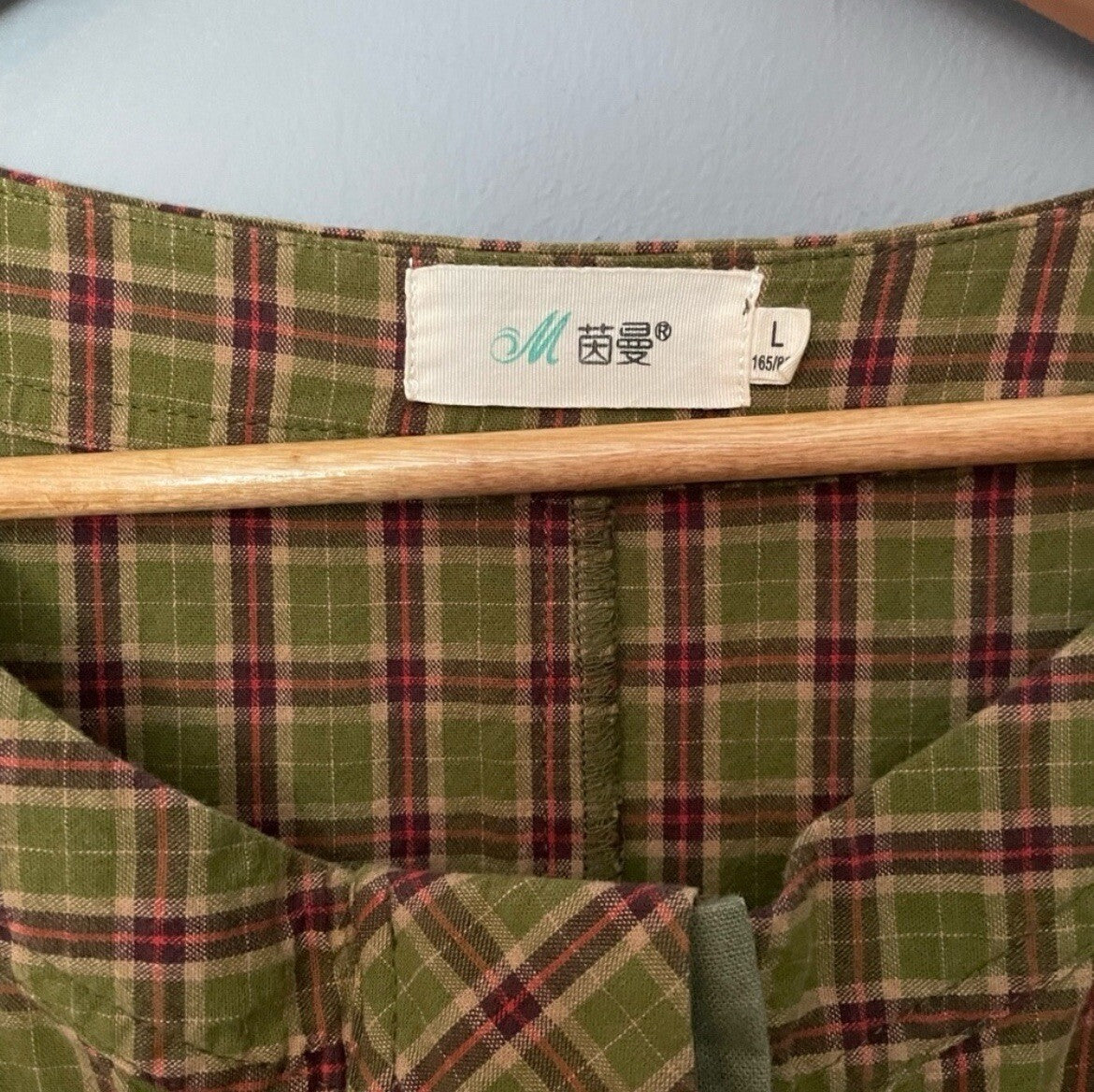 Women’s Green Plaid Vintage Swing Dress – Retro Style – Size X-Large