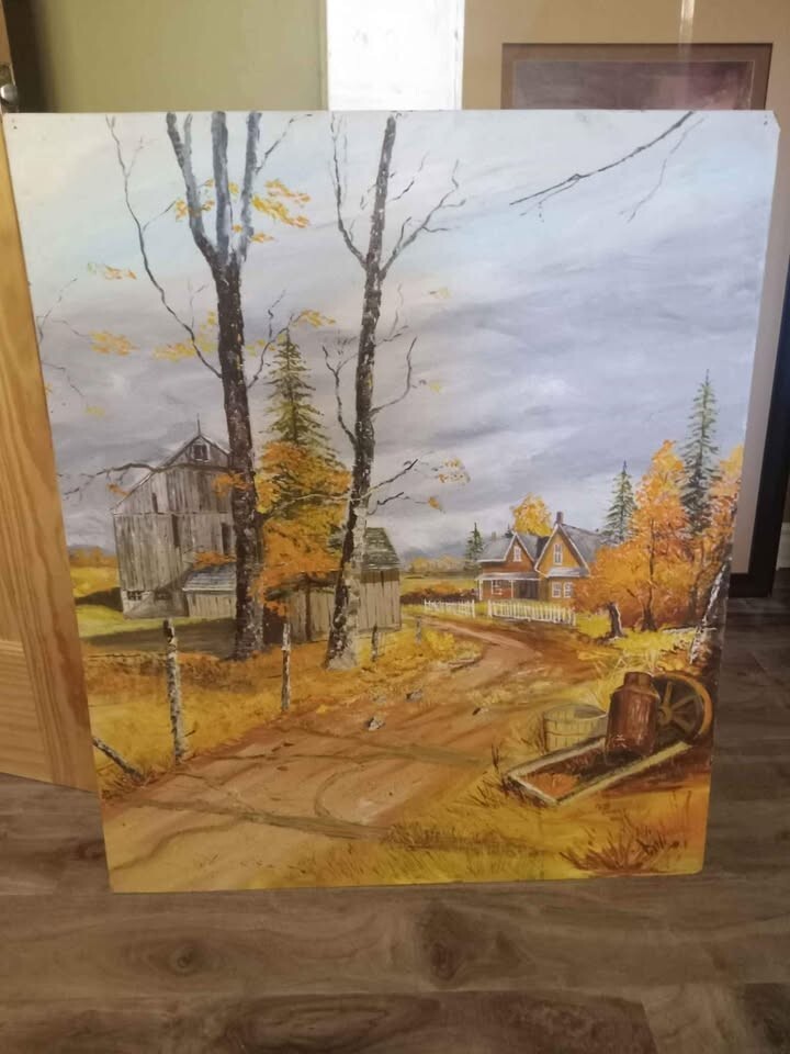 Fall Folk Art Oil Painting Signed by Artist – 30.5" x 36"