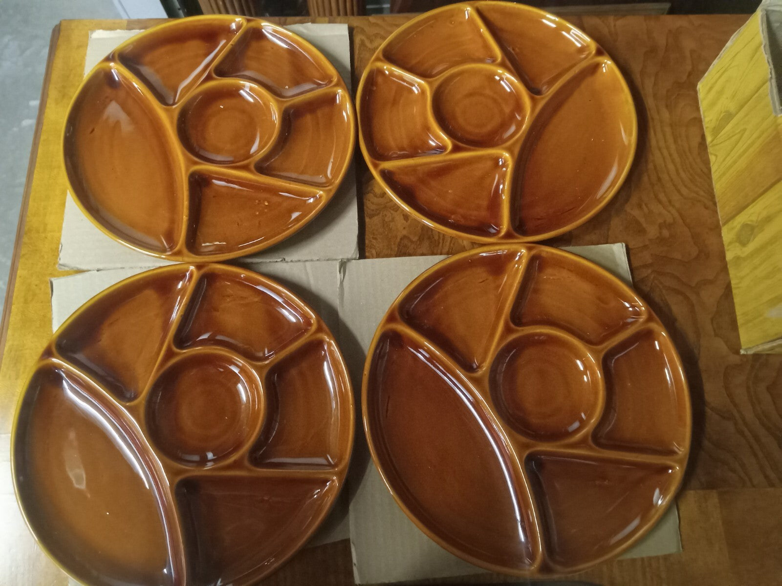 Vintage Alpina 1970’s Fondue Plates Set of 4 – Tan Color, Original Box Included