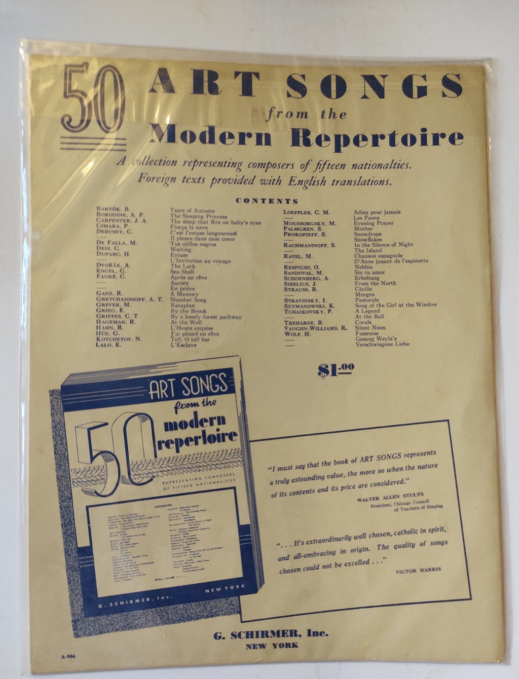 50 Art Songs Modern Repertoire G Schirmer Composers Collection Sheet