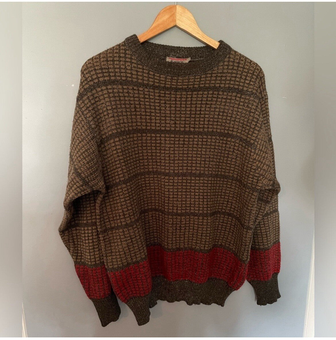 Men's Vintage Brown & Red Stripe Crewneck Sweater Size Medium – VG