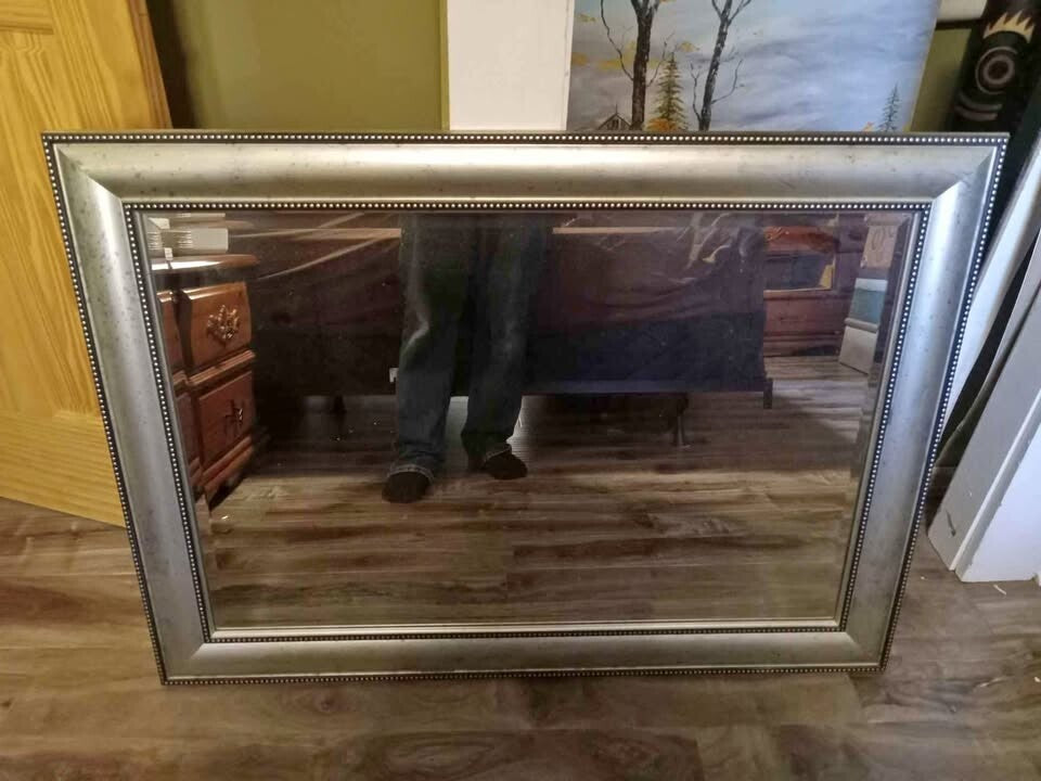 Large Silver Decorative Framed Mirror 42 1/4" × 31"