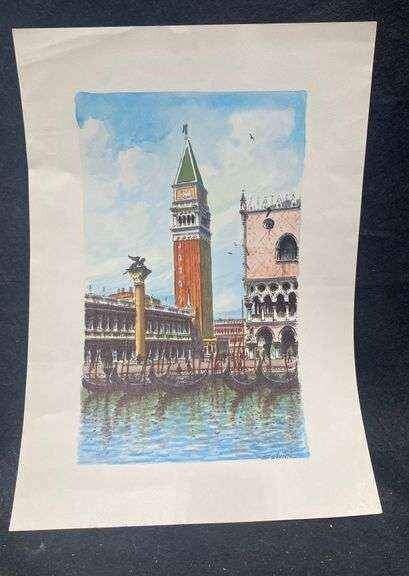 Carlo Salvini “View of Venice” Watercolor Print 19.5″×13.5″ Unframed Art Gallery