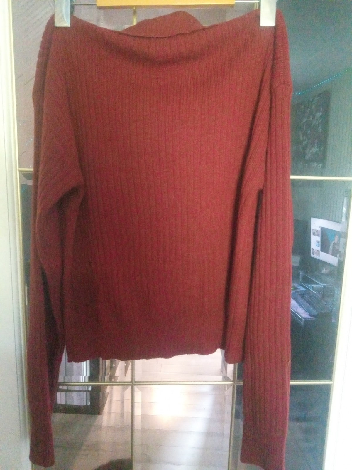 Maiora Red Ribbed Collared Long Sleeve Shirt NWT Woman's Casual Dress Top S/M