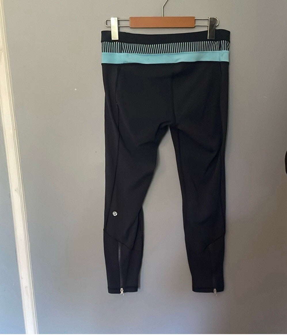 Lululemon Blue Leggings Zipper Detail Women's Size 6 Yoga Fitness Pants