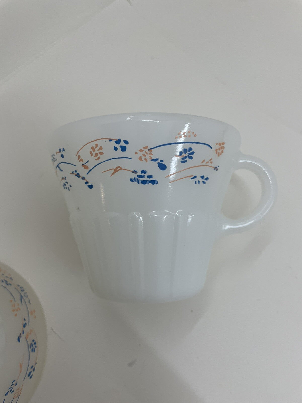Termocrisa Milk Glass Mugs Blue White Peach Set of 2 Vintage Retro Mexico