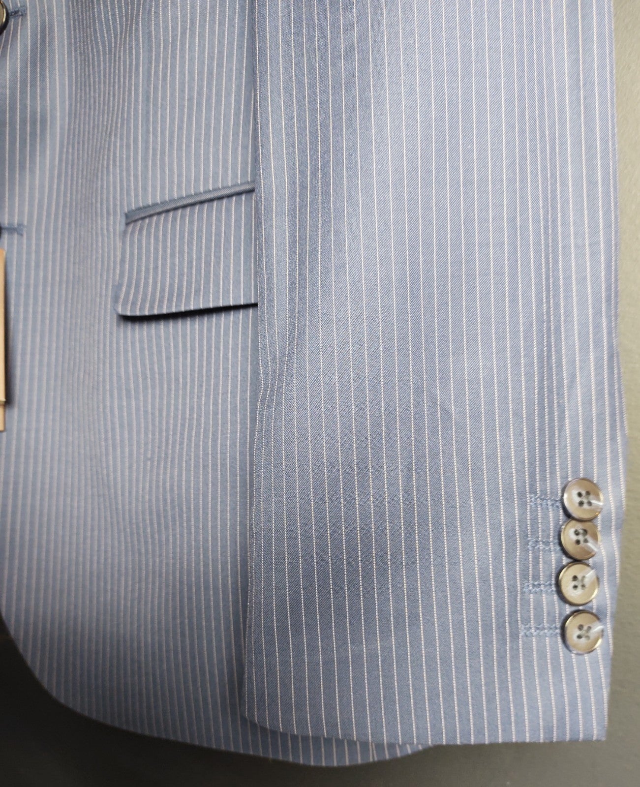 Snover Blue Pinstripe Suit Men's 38 Jacket/34W Pants 2-Pc Sharp Fit