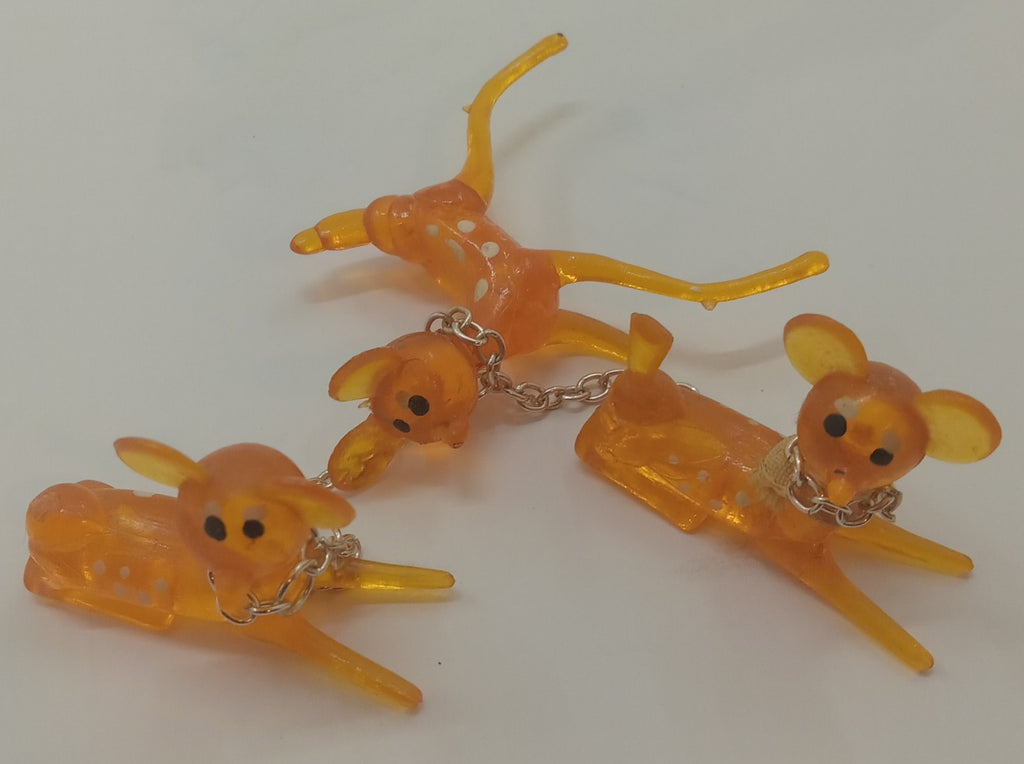 1970s Orange Lucite Deer Figurine Polka Dot Chain Retro Kitsch Damaged