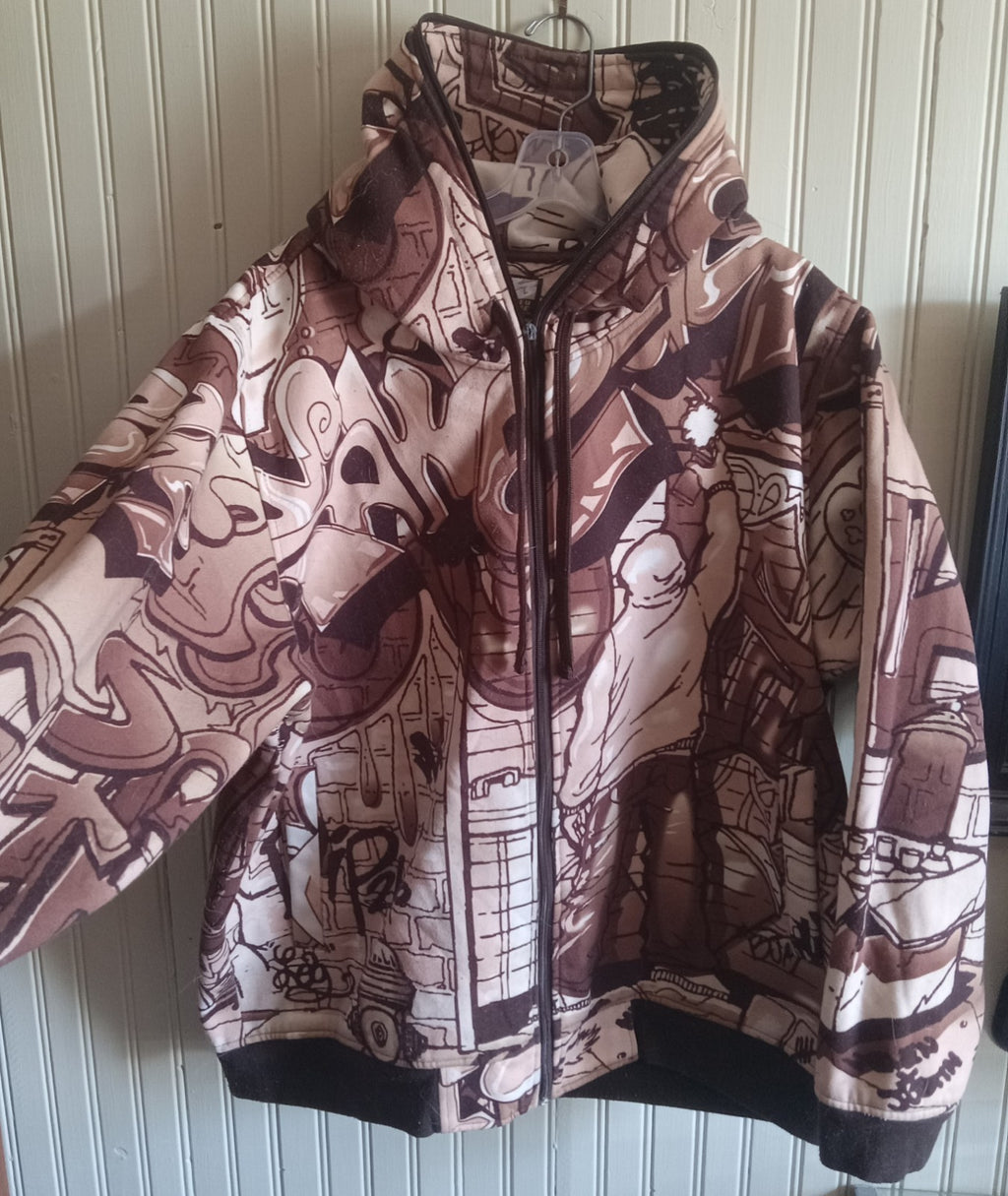 Rawblue Graffiti Zip Hoodie Full Face Mask Urban Streetwear Jacket Men’s Size L