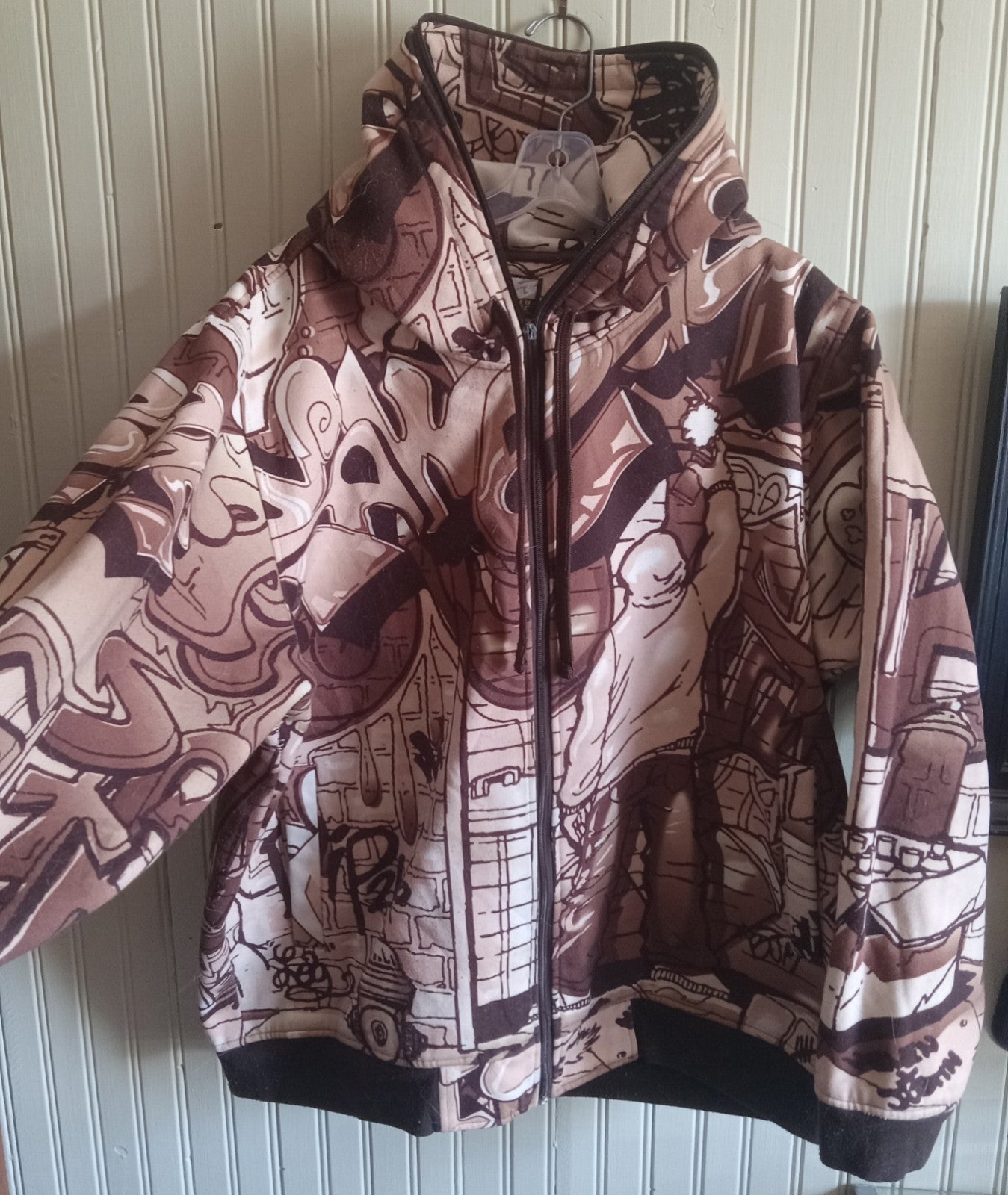 Rawblue Graffiti Zip Hoodie Full Face Mask Urban Streetwear Jacket Men’s Size L