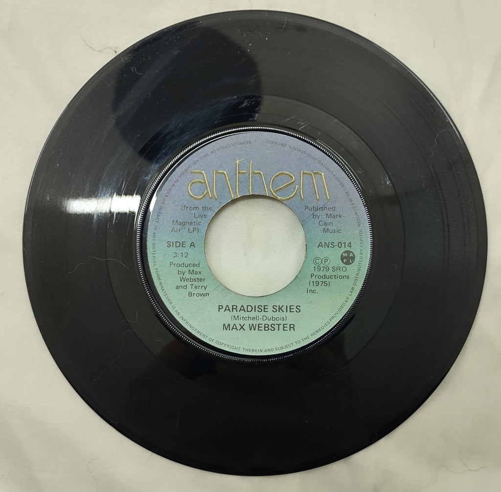 Max Webster - Paradise Skies 7" Vinyl Single 1979 Canada Anthem ANS-014