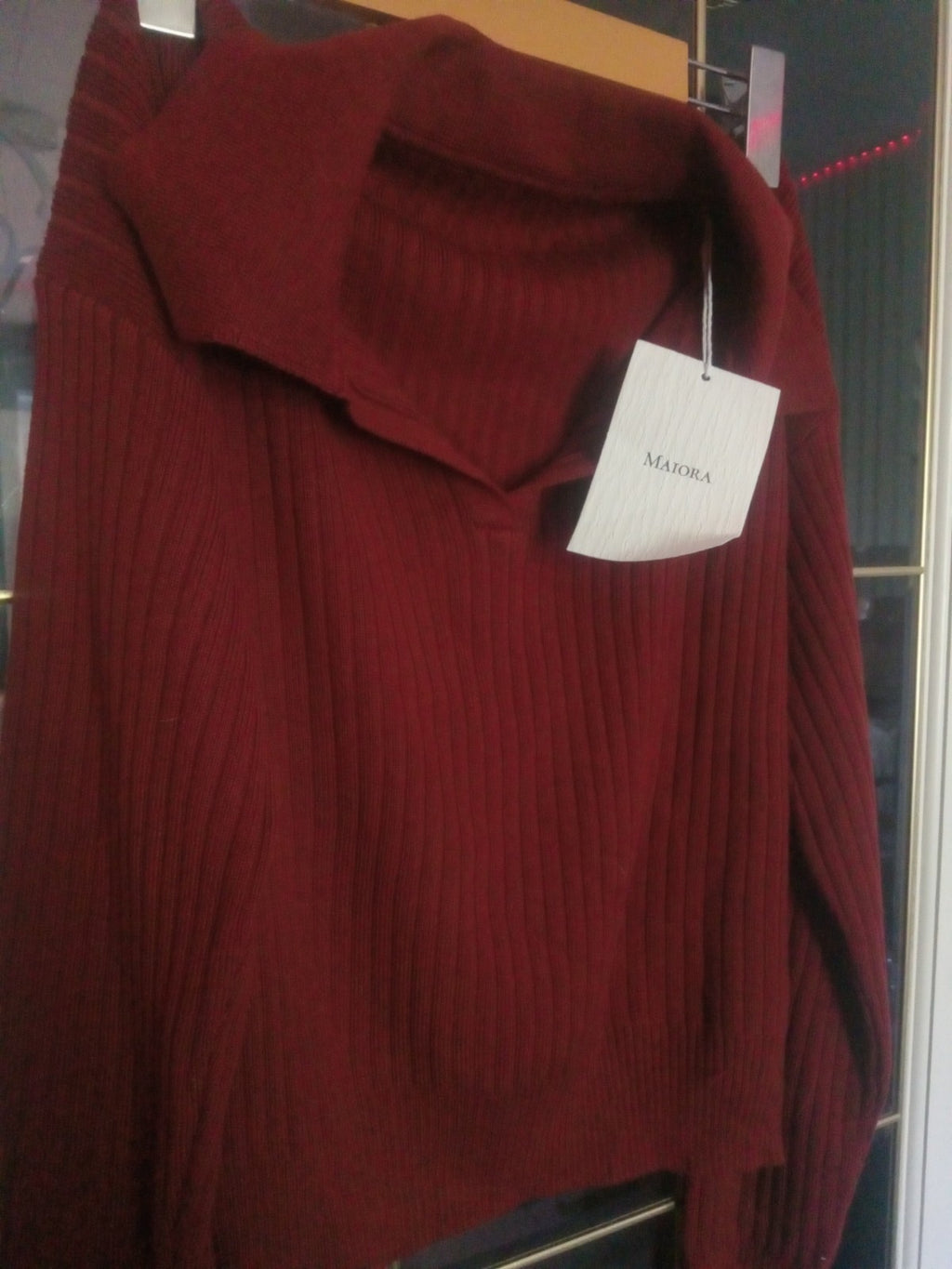 Maiora Red Ribbed Collared Long Sleeve Shirt NWT Woman's Casual Dress Top S/M