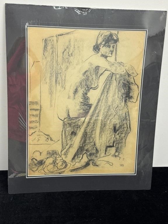 Sally B Hooff Nude Study Original Drawing PEI Artist Unframed Vintage Art
