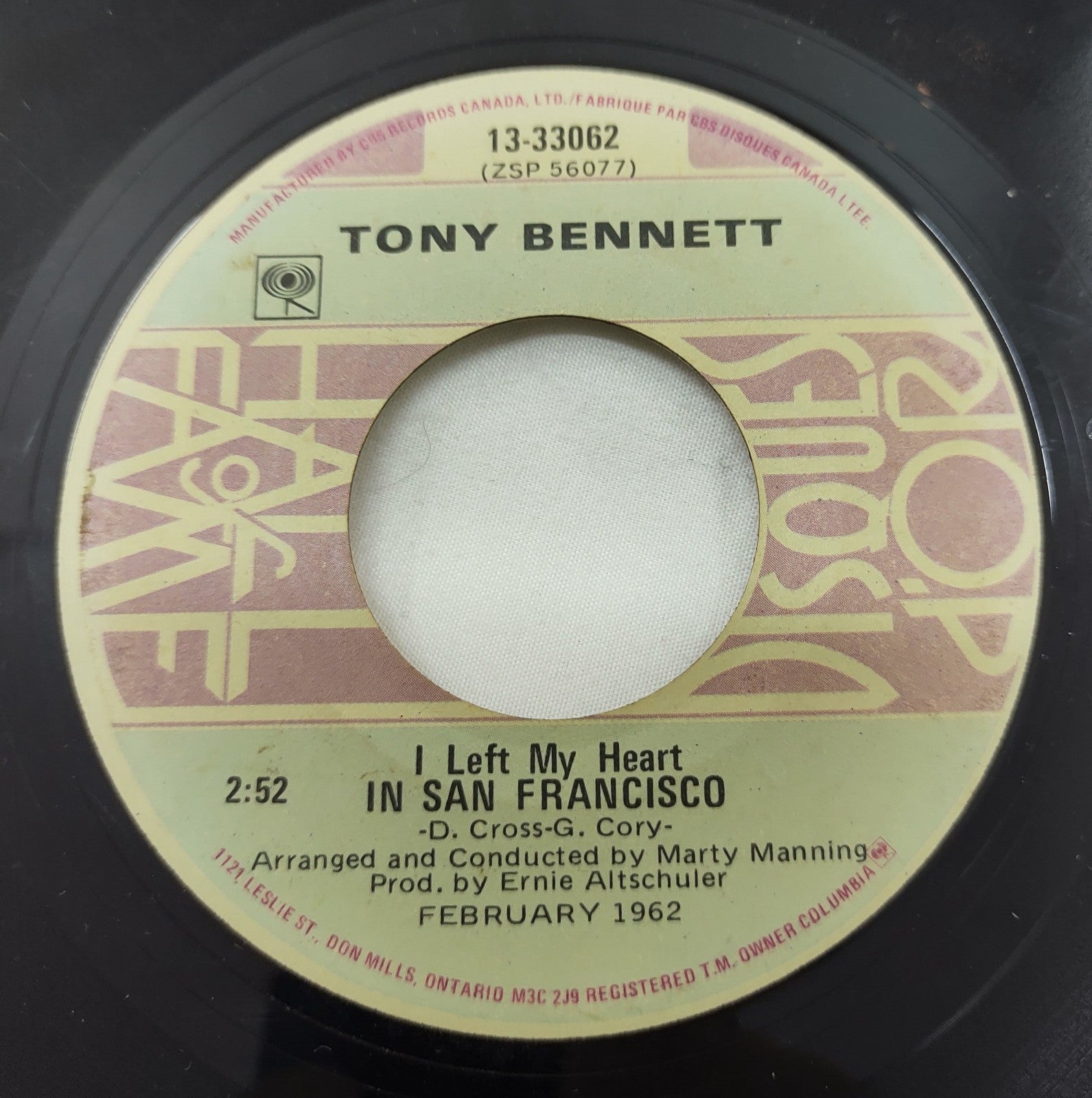 Tony Bennett: I Left My Heart in San Francisco 7" Single #13-33062 #ZSP56077