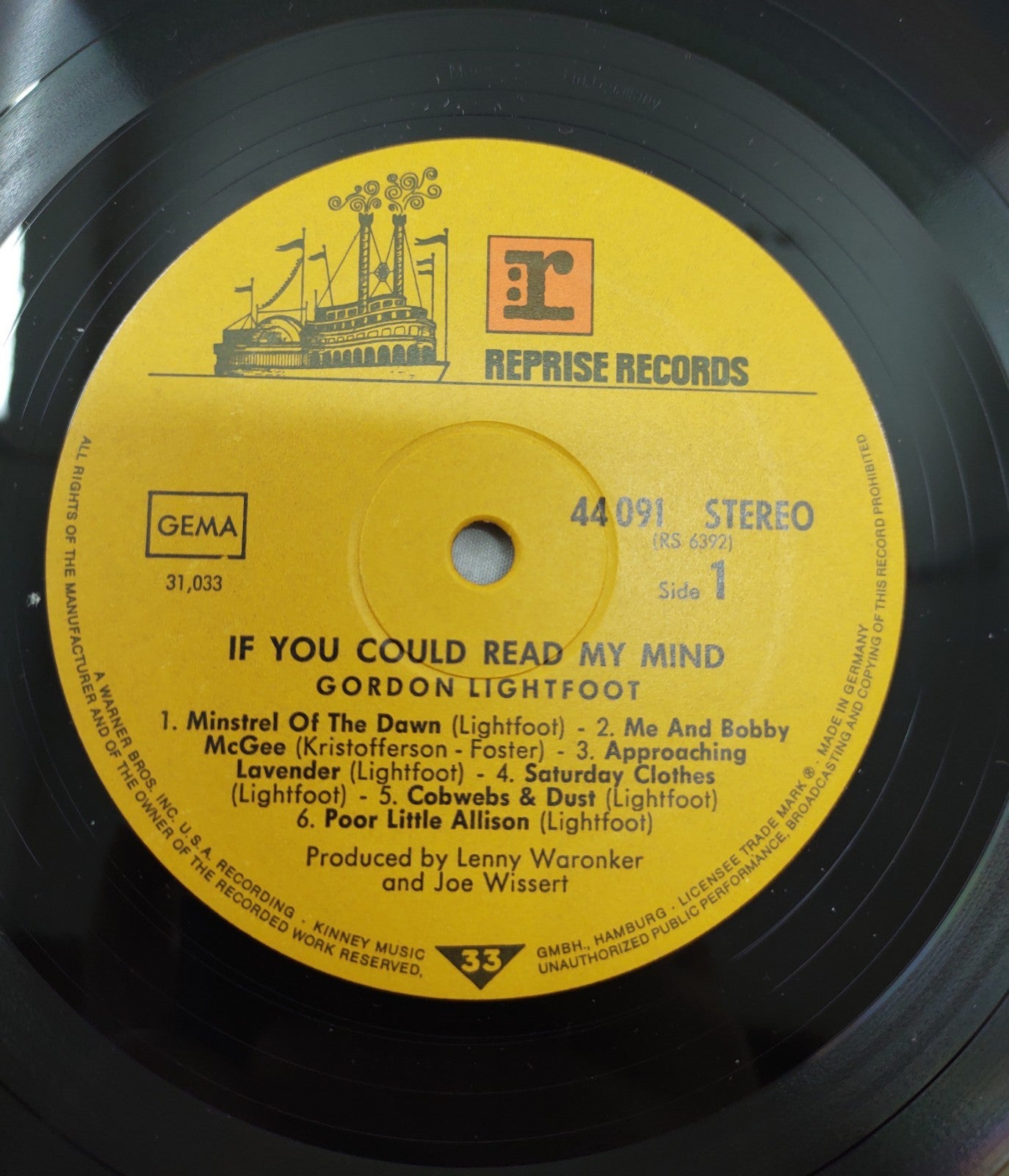 Gordon Lightfoot – If You Could Read My Mind LP 1970 RS6392 VG