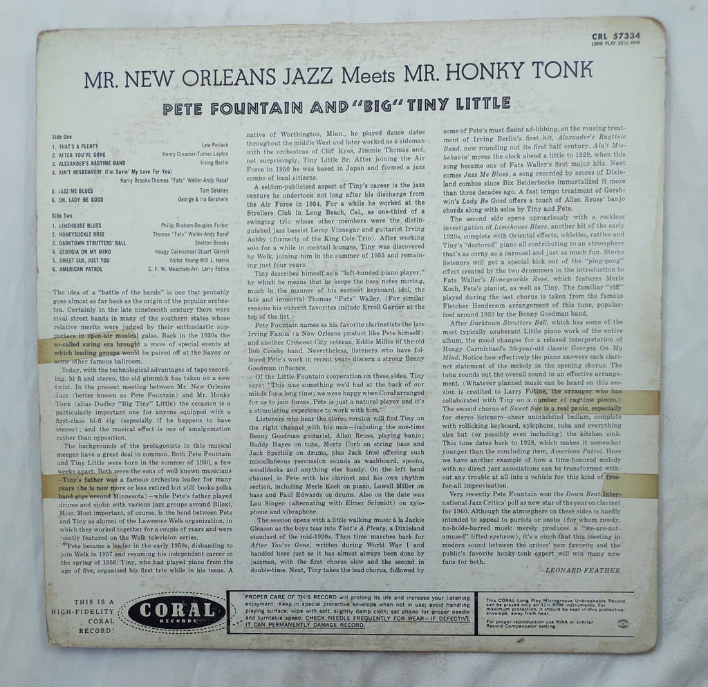 Pete Fountain & Big Tiny – Mr New Orleans Meets Mr Honky Tonk LP Coral CRL-57334