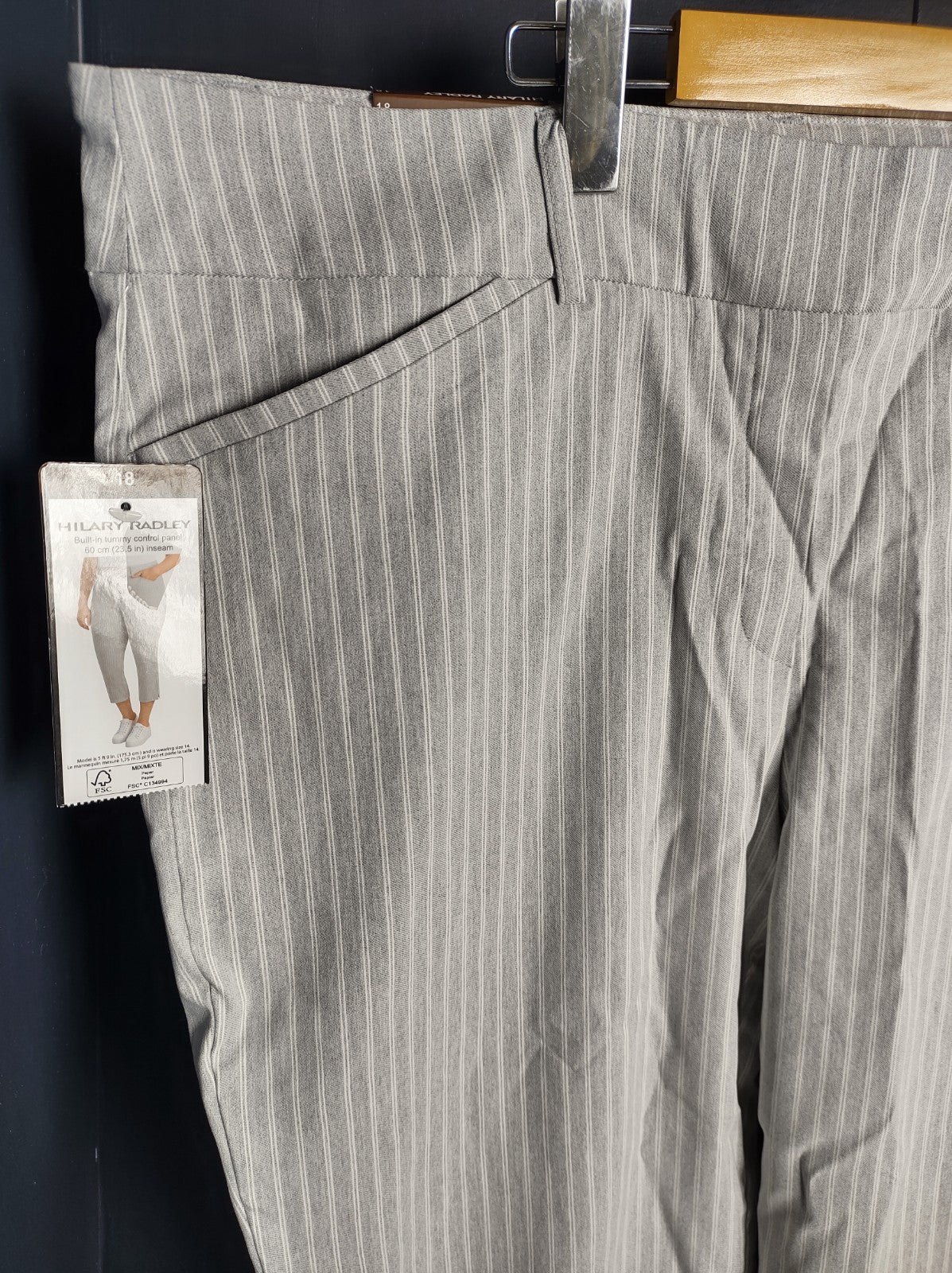 Hilary Radley Crop Pants Size 18 Grey White Stripe Stretch Comfort Waist NWT